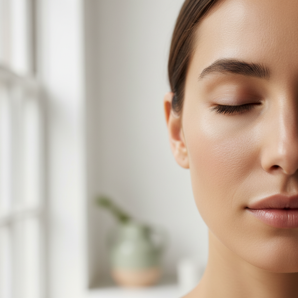 Close-up portrait of luminous, healthy skin