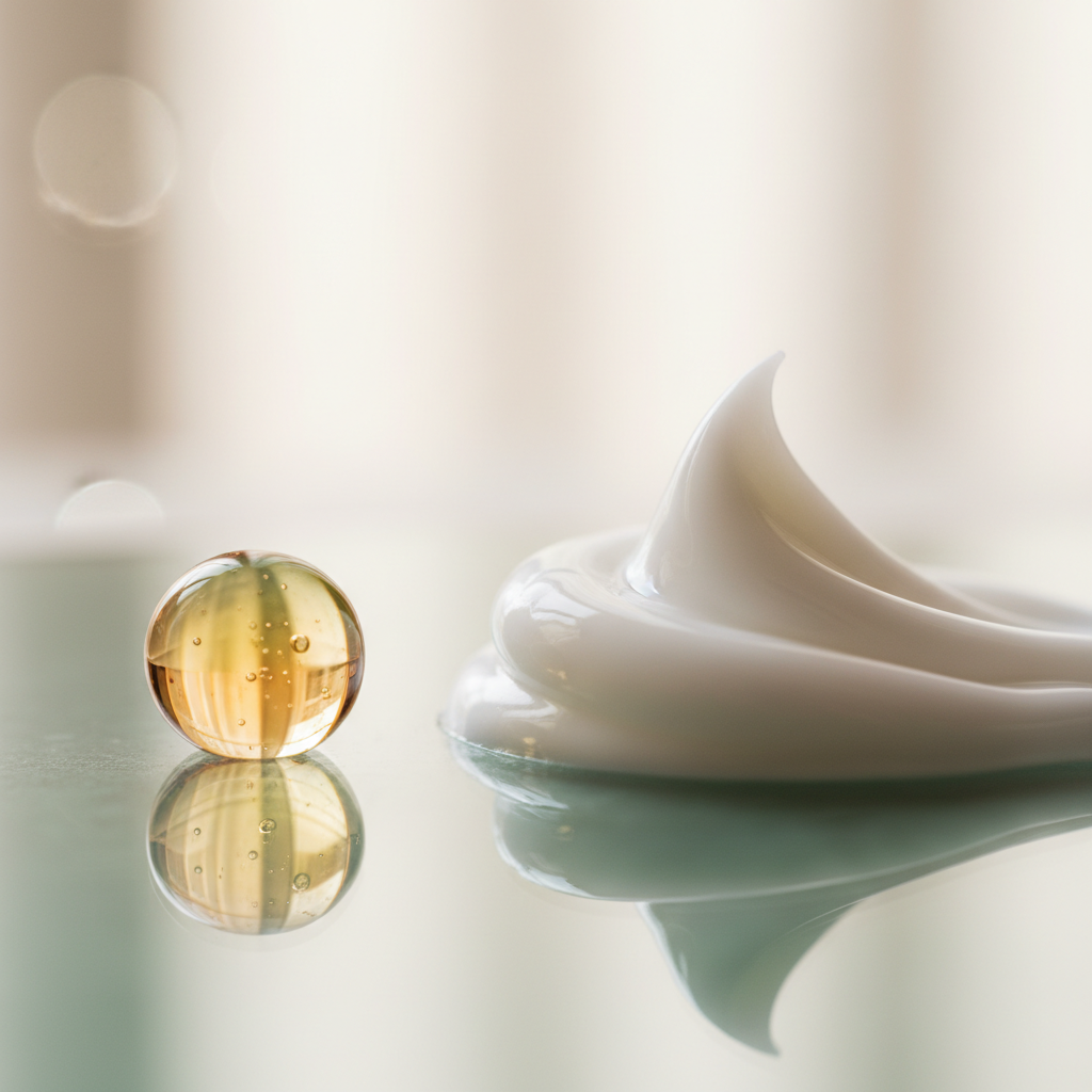 Macro of cream texture and serum droplet