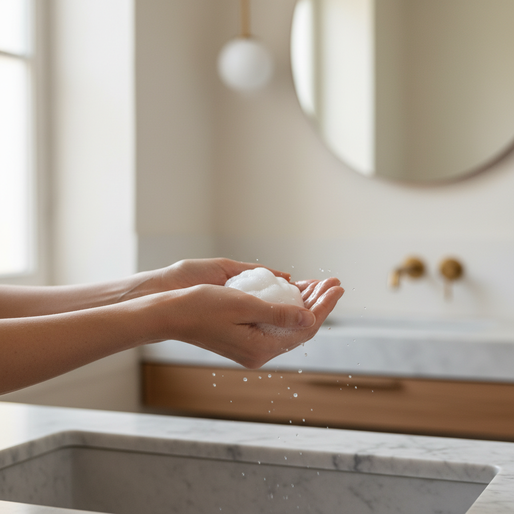 Hands using a gentle cleanser