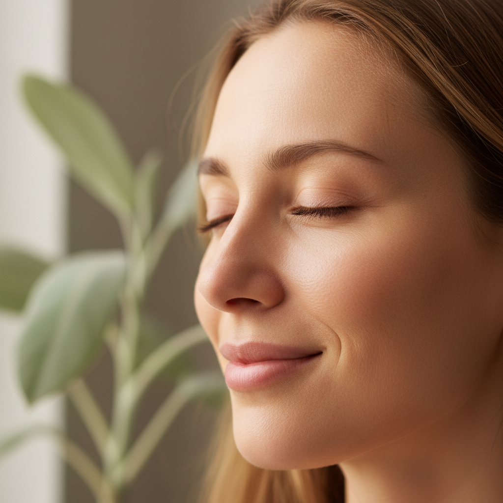 Radiant, calm skin in natural light