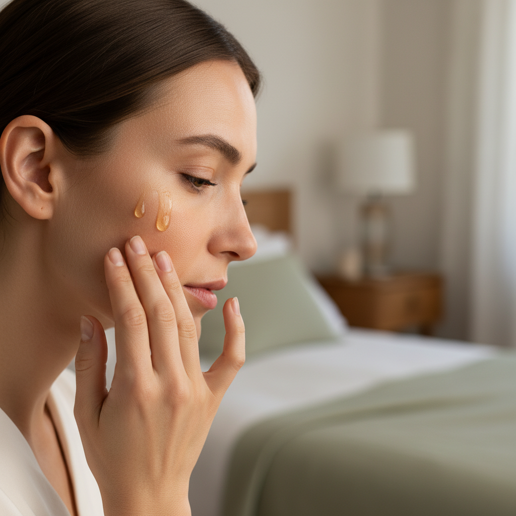 Applying serum to skin